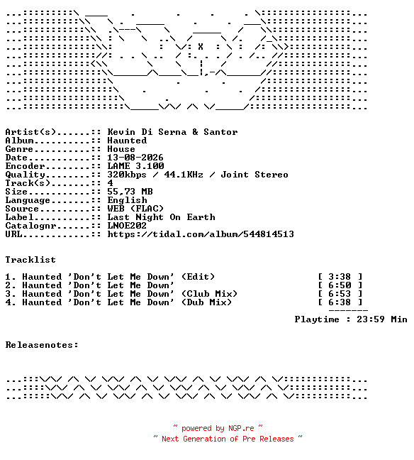 NFO for the release Kevin_Di_Serna_And_Santor-Haunted-LNOE202-WEB-2026-WAV by WAV