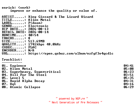 NFO for the release King_Gizzard_and_The_Lizard_Wizard-Alien_Metal-24BIT-WEB-FLAC-2026-ENRiCH by ENRiCH