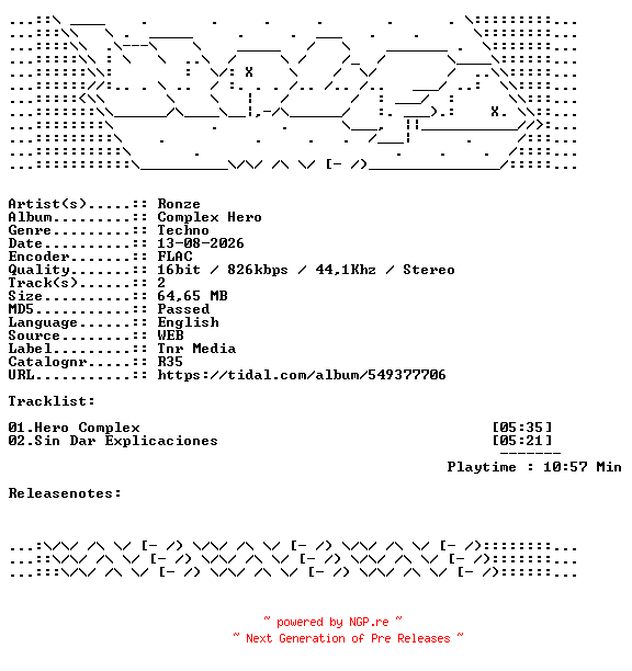NFO for the release Ronze-Complex_Hero-R35-16BIT-WEB-FLAC-2026-WAVED by WAVED