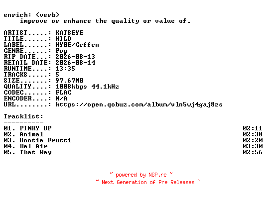 NFO for the release KATSEYE-WILD-EP-16BIT-WEB-FLAC-2026-ENRiCH by ENRiCH
