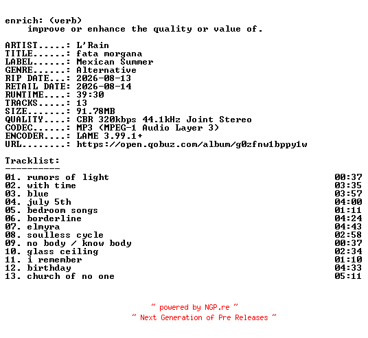 NFO for the release LRain-fata_morgana-WEB-2026-ENRiCH by ENRiCH