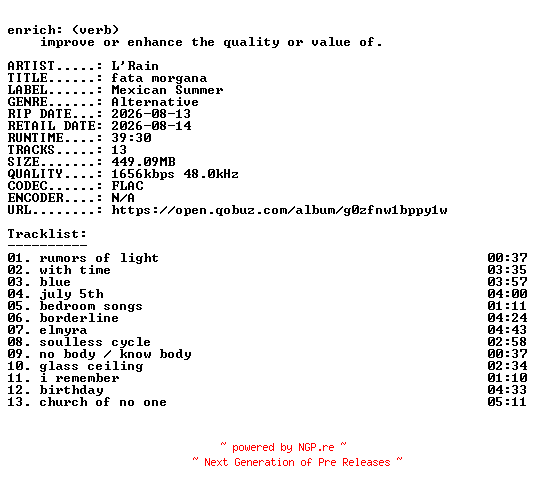 NFO for the release LRain-fata_morgana-24BIT-WEB-FLAC-2026-ENRiCH by ENRiCH