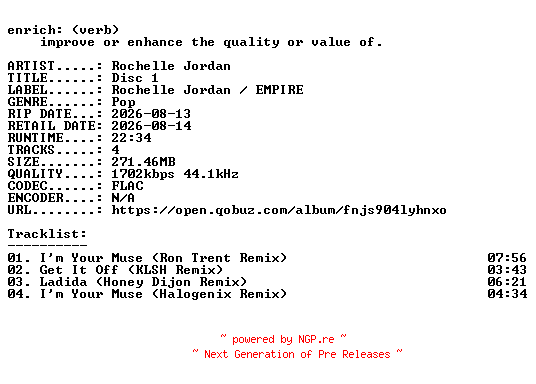 NFO for the release Rochelle_Jordan-Disc_1-EP-24BIT-WEB-FLAC-2026-ENRiCH by ENRiCH