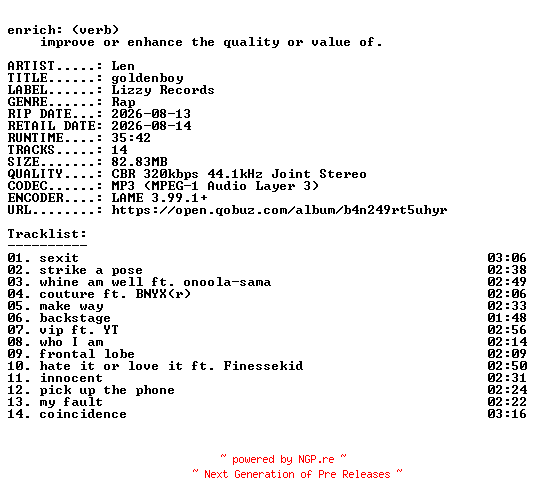 NFO for the release Len-goldenboy-WEB-2026-ENRiCH by ENRiCH
