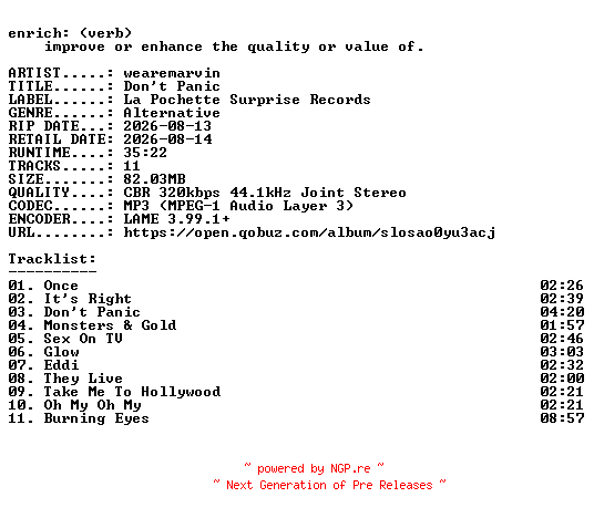 NFO for the release wearemarvin-Dont_Panic-WEB-2026-ENRiCH by ENRiCH