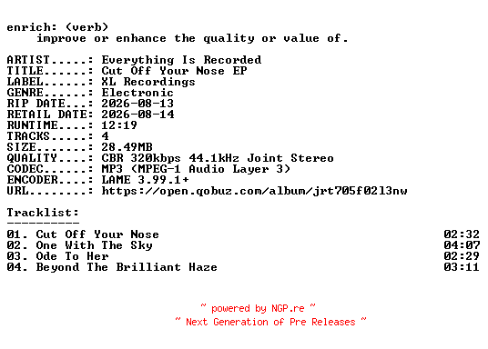 NFO for the release Everything_Is_Recorded-Cut_Off_Your_Nose_EP-WEB-2026-ENRiCH by ENRiCH