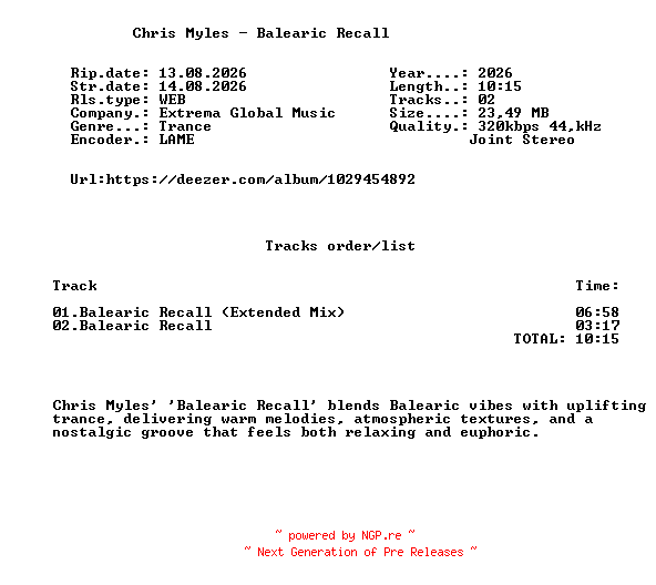 NFO for the release Chris_Myles_-_Balearic_Recall-(EGMSIN517)-WEB-2026-FMC by FMC