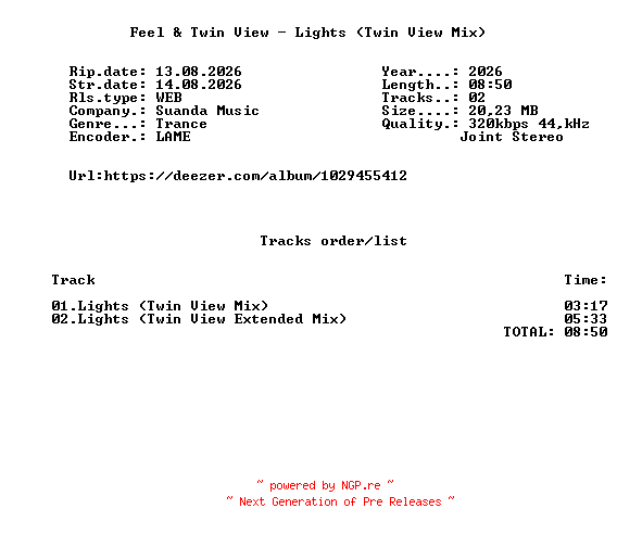 NFO for the release Feel_And_Twin_View_-_Lights_(Twin_View_Mix)-(SND585)-WEB-2026-FMC by FMC