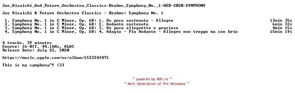 NFO for the release Joe_Hisaishi_And_Future_Orchestra_Classics-Brahms_Symphony_No._1-WEB-2020-SYMPHONY by SYMPHONY