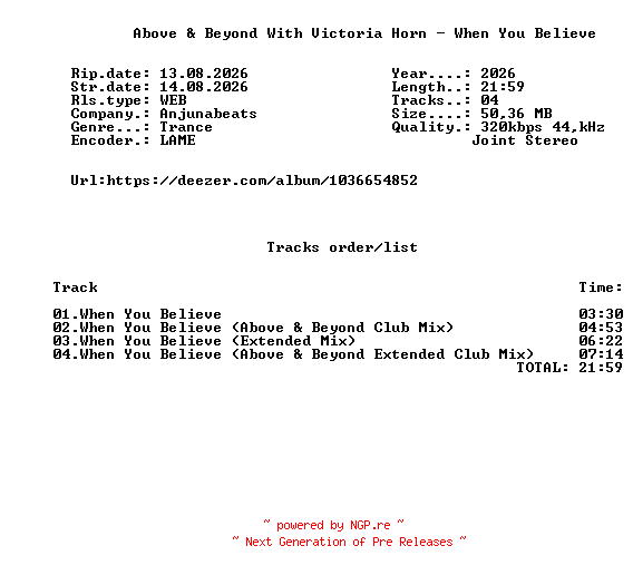NFO for the release Above_And_Beyond_With_Victoria_Horn_-_When_You_Believe-(ANJ1092BD)-WEB-2026-FMC by FMC