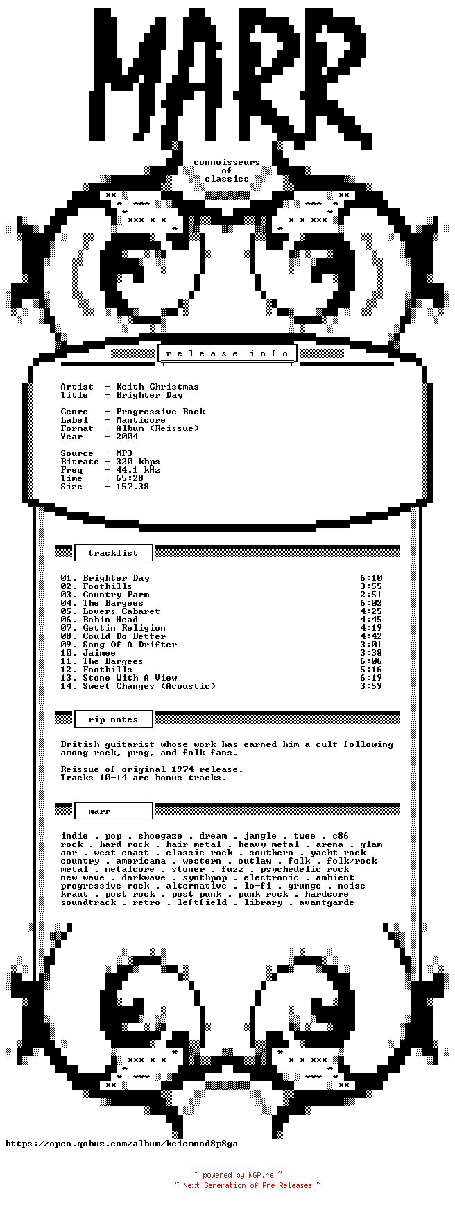NFO for the release Keith_Christmas-Brighter_Day-Reissue_Deluxe_Edition-WEB-2004-MARR by MARR