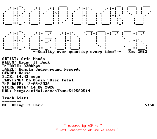 NFO for the release Arie_Mando-Bring_It_Back-(BU292)-SINGLE-WEB-2026-BB by BB