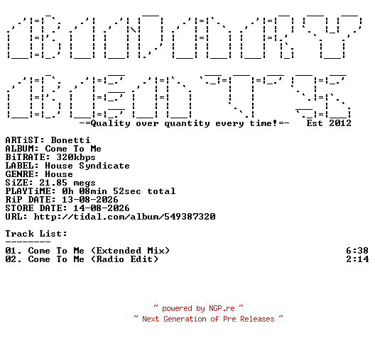 NFO for the release Bonetti-Come_To_Me-(HS031)-WEB-2026-BB by BB