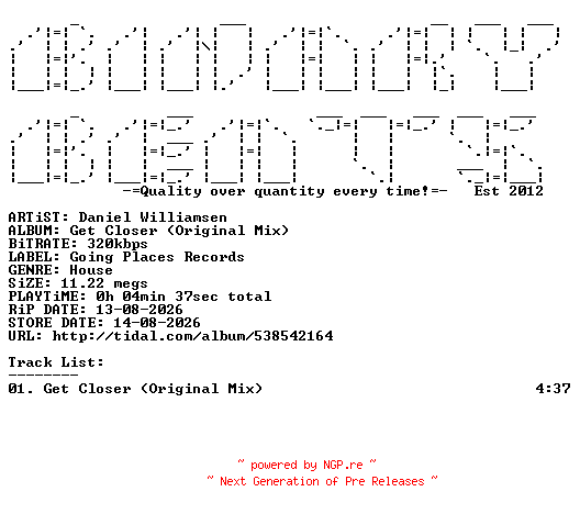 NFO for the release Daniel_Williamsen-Get_Closer_(Original_Mix)-(GPR030)-SINGLE-WEB-2026-BB by BB