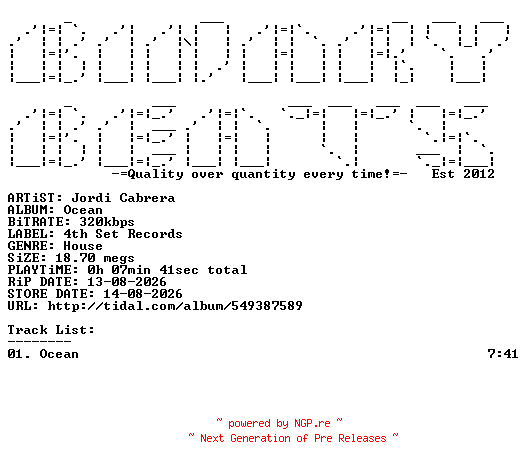 NFO for the release Jordi_Cabrera-Ocean-(4THSR345)-SINGLE-WEB-2026-BB by BB