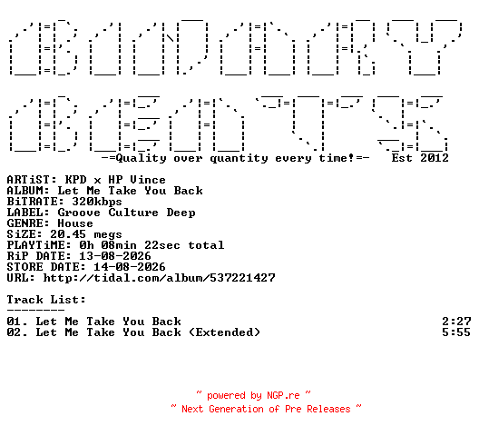 NFO for the release KPD_x_HP_Vince-Let_Me_Take_You_Back-(GCMDEEP078)-WEB-2026-BB by BB