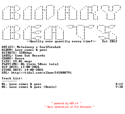 NFO for the release MeloJaney_x_SoulFreakah-Love_Comes_And_Goes-(00050)-WEB-2026-BB by BB