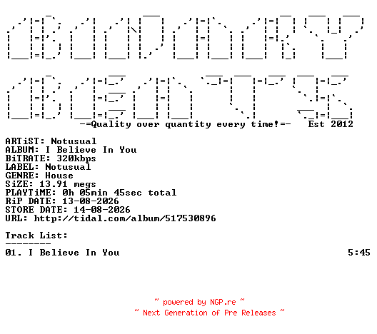 NFO for the release Notusual-I_Believe_In_You-(NU025)-SINGLE-WEB-2026-BB by BB