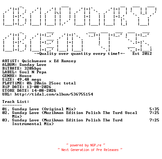 NFO for the release Quickweave_x_Ed_Ramsey-Sunday_Love-(SOULNPEPA120)-WEB-2026-BB by BB