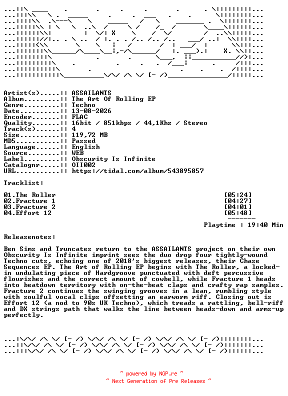 NFO for the release ASSAILANTS-The_Art_Of_Rolling_EP-OII002-16BIT-WEB-FLAC-2026-WAVED by WAVED