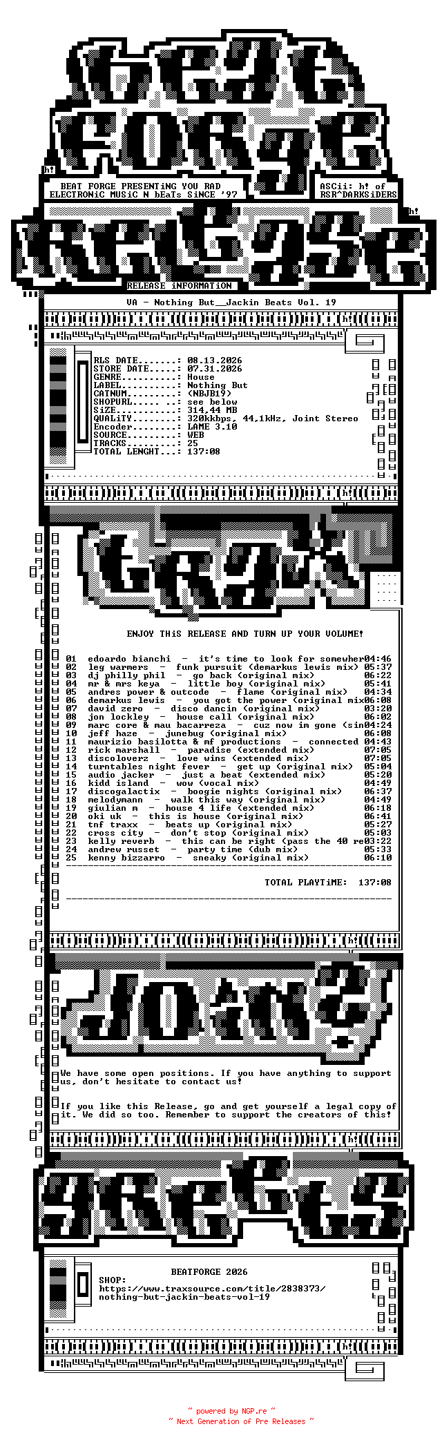 NFO for the release VA-Nothing_But__Jackin_Beats_Vol._19-(NBJB19)-WEB-2026-BF by BF