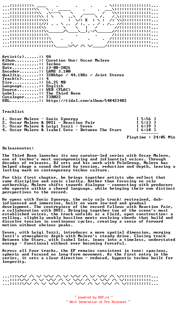 NFO for the release VA-Curation_One_Oscar_Mulero-T3R022-WEB-2026-WAV by WAV