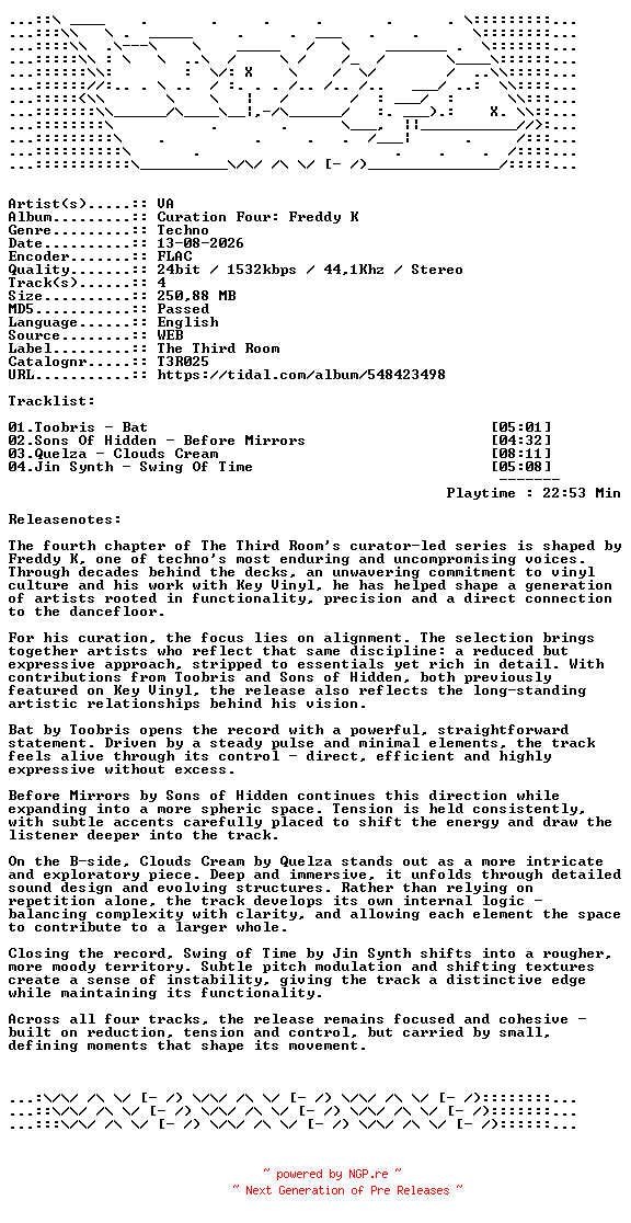 NFO for the release VA-Curation_Four_Freddy_K-T3R025-24BIT-WEB-FLAC-2026-WAVED by WAVED