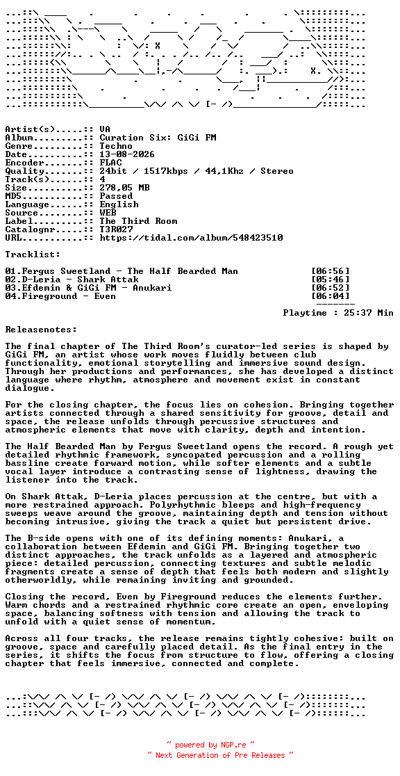 NFO for the release VA-Curation_Six_GiGi_FM-T3R027-24BIT-WEB-FLAC-2026-WAVED by WAVED