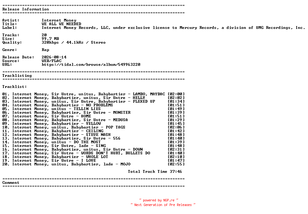 NFO for the release Internet_Money-WE_ALL_WE_NEEDED-WEB-2026-Bitcoin by Bitcoin