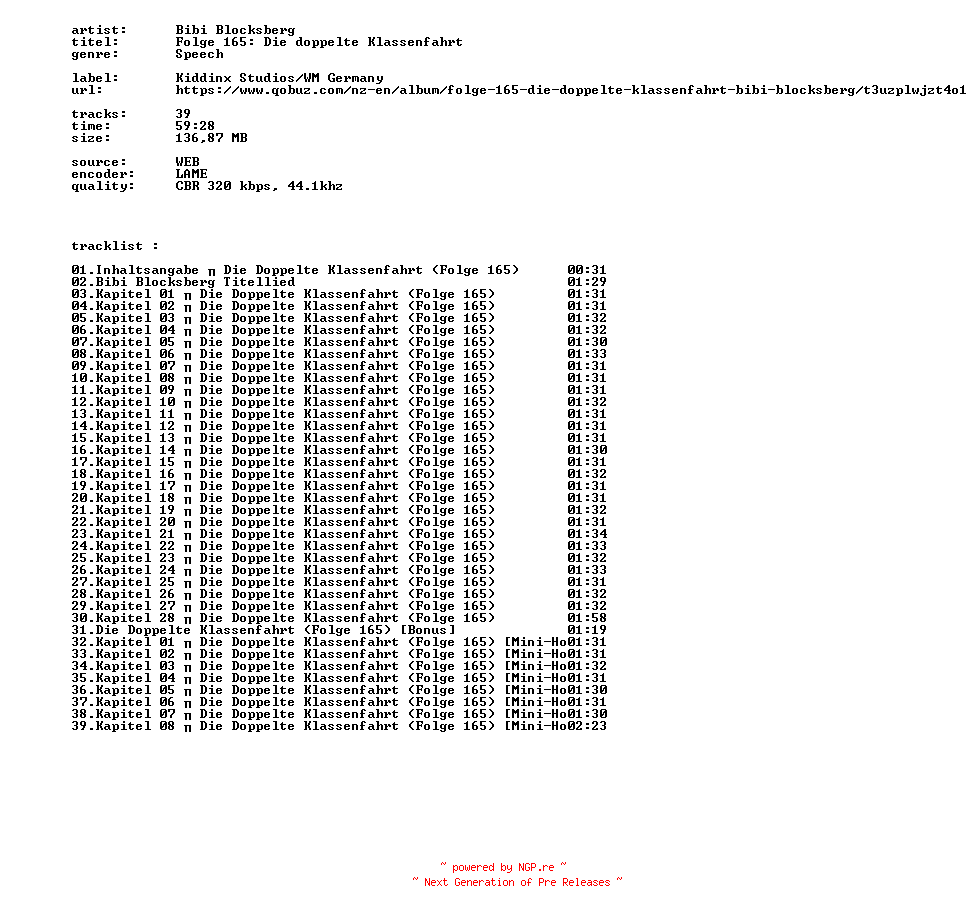 NFO for the release Bibi_Blocksberg_-_Folge_165_Die_Doppelte_Klassenfahrt-ABOOK-WEB-DE-2026-KIDDXXX by KIDDXXX