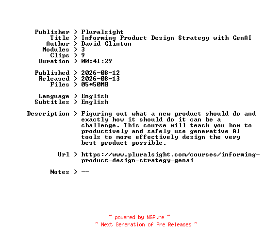 NFO for the release Pluralsight.Informing.Product.Design.Strategy.with.GenAI.2026.BOOKWARE-GETH by GETH
