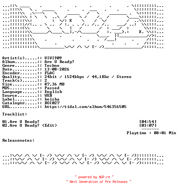 NFO for the release VIVI909-Are_U_Ready-BOI027-24BIT-WEB-FLAC-2026-WAVED by WAVED