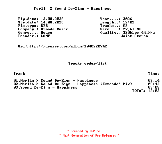 NFO for the release Merlin_X_Sound_De-Zign_-_Happiness-(ARMAS3817)-WEB-2026-FMC by FMC