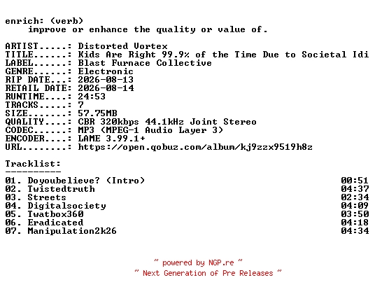 NFO for the release Distorted_Vortex-Kids_Are_Right_99.9_of_the_Time_Due_to_Societal_Idiots-EP-WEB-2026-ENRiCH by ENRiCH