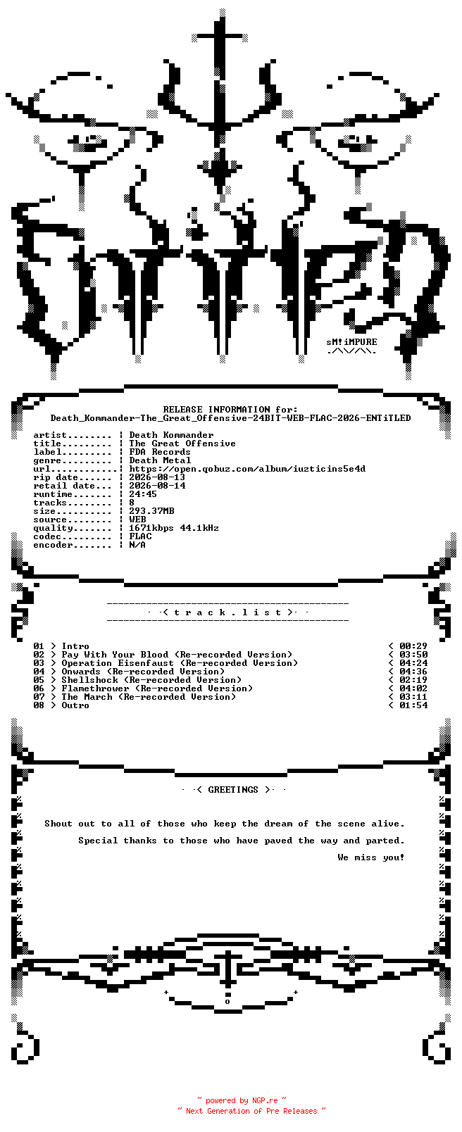 NFO for the release Death_Kommander-The_Great_Offensive-24BIT-WEB-FLAC-2026-ENTiTLED by ENTiTLED