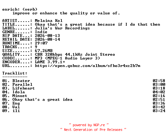 NFO for the release Melaina_Kol-Okay_thats_a_great_idea_because_if_I_do_that_then-WEB-2026-ENRiCH by ENRiCH