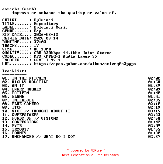 NFO for the release Dylvinci-Repository-WEB-2026-ENRiCH by ENRiCH
