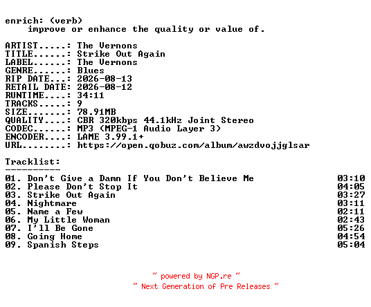 NFO for the release The_Vernons-Strike_Out_Again-WEB-2026-ENRiCH by ENRiCH