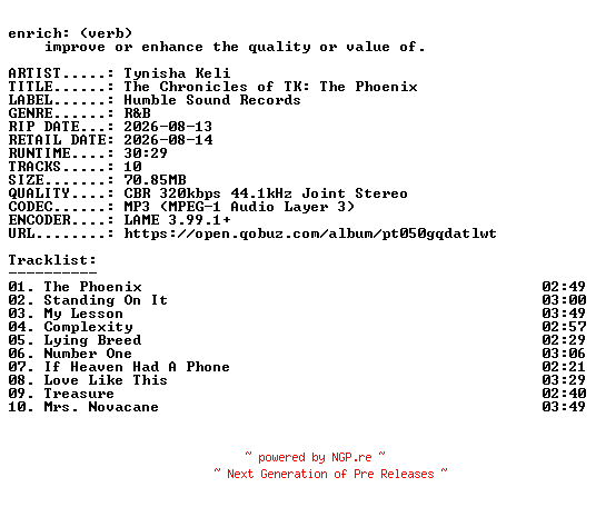 NFO for the release Tynisha_Keli-The_Chronicles_of_TK_The_Phoenix-WEB-2026-ENRiCH by ENRiCH