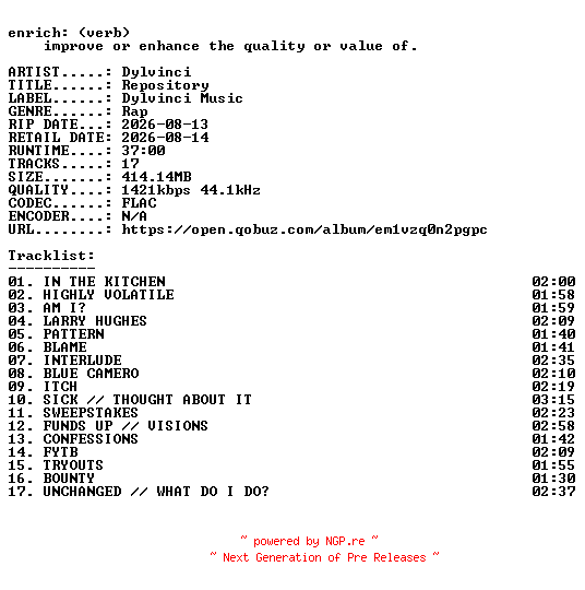 NFO for the release Dylvinci-Repository-24BIT-WEB-FLAC-2026-ENRiCH by ENRiCH