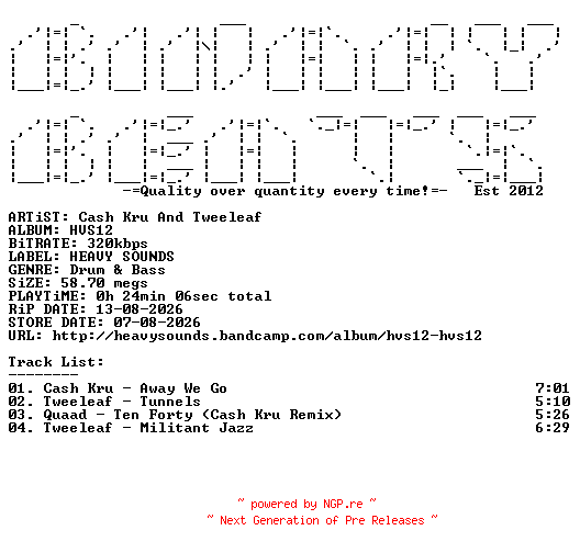 NFO for the release Cash_Kru_And_Tweeleaf-HVS12-(HUS12)-WEB-2026-BB by BB