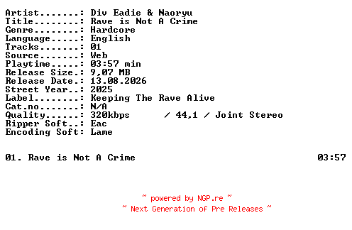 NFO for the release Div_Eadie_and_Naoryu-Rave_is_Not_A_Crime-SINGLE-WEB-2025-XTC_iNT by XTC_iNT