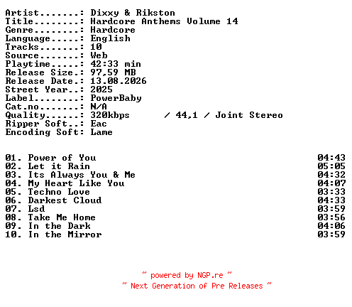 NFO for the release Dixxy_and_Rikston-Hardcore_Anthems_Volume_14-WEB-2025-XTC_iNT by XTC_iNT