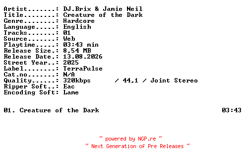 NFO for the release Djbrix_and_Jamie_Neil-Creature_of_the_Dark-SINGLE-WEB-2025-XTC_iNT by XTC_iNT