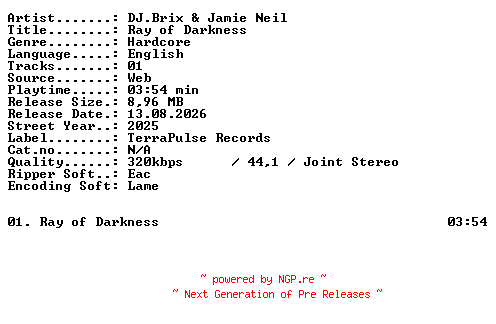 NFO for the release Djbrix_and_Jamie_Neil-Ray_of_Darkness-SINGLE-WEB-2025-XTC_iNT by XTC_iNT