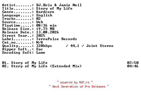 NFO for the release Djbrix_and_Jamie_Neil-Story_of_My_Life-WEB-2025-XTC_iNT by XTC_iNT