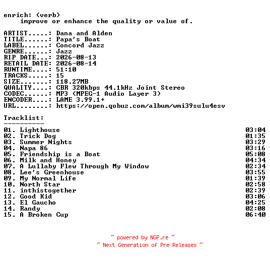 NFO for the release Dana_and_Alden-Papas_Boat-WEB-2026-ENRiCH by ENRiCH