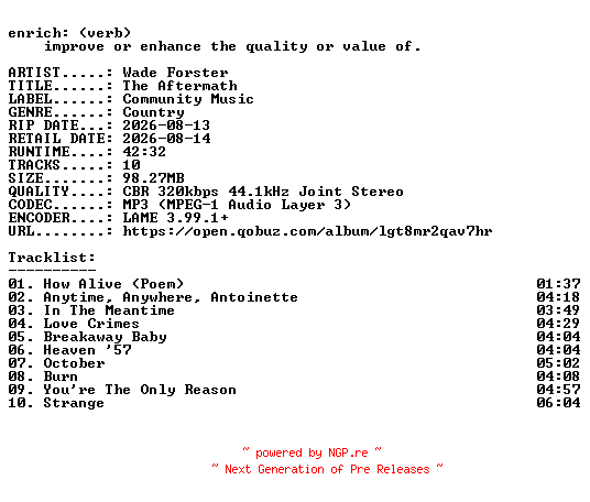 NFO for the release Wade_Forster-The_Aftermath-WEB-2026-ENRiCH by ENRiCH