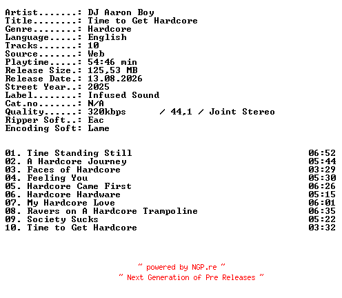 NFO for the release DJ_Aaron_Boy-Time_to_Get_Hardcore-WEB-2025-XTC_iNT by XTC_iNT