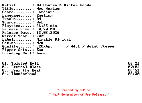 NFO for the release DJ_Contra_and_Victor_Ronda-New_Horizon-WEB-2025-XTC_iNT by XTC_iNT